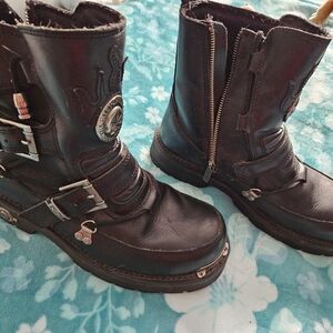 Harley Davidson Black Leather Buckle Riding Boots